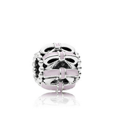 Pandora OPENWORK BOW SILVER CHARM WITH SOFT PINK ENAMEL